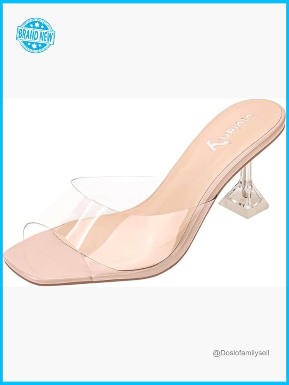 Transparent Clear Stiletto Heel Sandals Slip On Square Toe Mules Slide